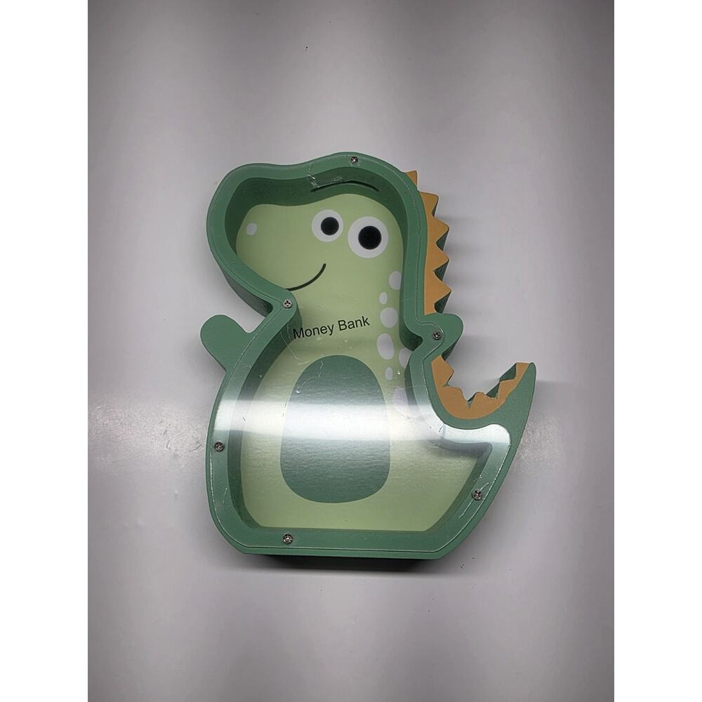 Wooden Dinosaur Piggy Bank For Boys & Girls With Acrylic Window. Small size